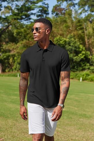COOFANDY Mens Cotton Polo Shirt Short Sleeve Golf Shirts 3 Buttons Casual Work T Shirts in Kuwait
