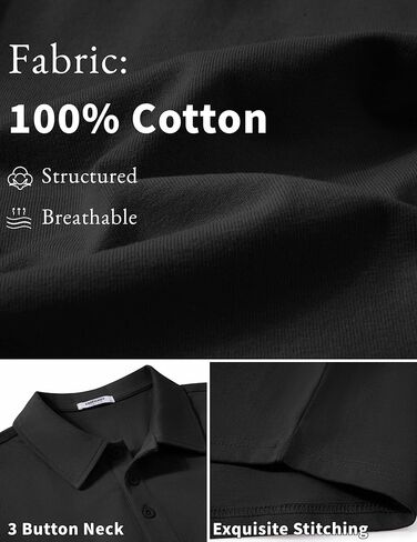 COOFANDY Mens Cotton Polo Shirt Short Sleeve Golf Shirts 3 Buttons Casual Work T Shirts in Kuwait