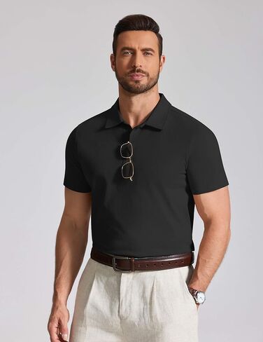 COOFANDY Mens Cotton Polo Shirt Short Sleeve Golf Shirts 3 Buttons Casual Work T Shirts in Kuwait
