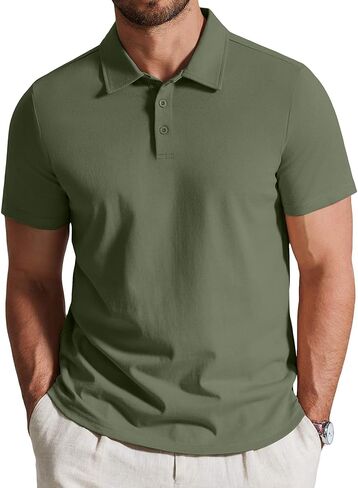 COOFANDY Mens Cotton Polo Shirt Short Sleeve Golf Shirts 3 Buttons Casual Work T Shirts in Kuwait