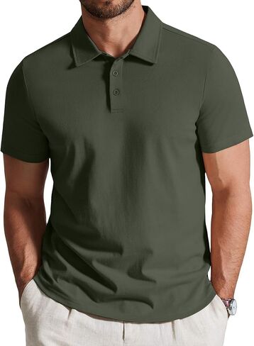 COOFANDY Mens Cotton Polo Shirt Short Sleeve Golf Shirts 3 Buttons Casual Work T Shirts in Kuwait
