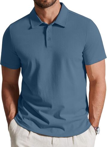 COOFANDY Mens Cotton Polo Shirt Short Sleeve Golf Shirts 3 Buttons Casual Work T Shirts in Kuwait