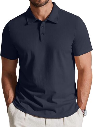 COOFANDY Mens Cotton Polo Shirt Short Sleeve Golf Shirts 3 Buttons Casual Work T Shirts in Kuwait
