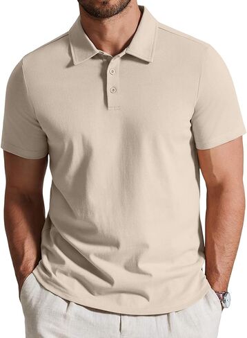 COOFANDY Mens Cotton Polo Shirt Short Sleeve Golf Shirts 3 Buttons Casual Work T Shirts in Kuwait