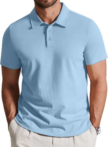 COOFANDY Mens Cotton Polo Shirt Short Sleeve Golf Shirts 3 Buttons Casual Work T Shirts in Kuwait