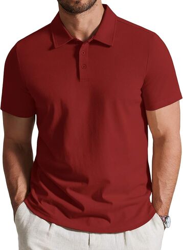 COOFANDY Mens Cotton Polo Shirt Short Sleeve Golf Shirts 3 Buttons Casual Work T Shirts in Kuwait
