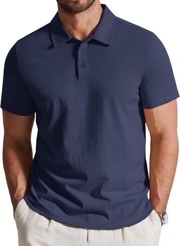 COOFANDY Mens Cotton Polo Shirt Short Sleeve Golf Shirts 3 Buttons Casual Work T Shirts in Kuwait