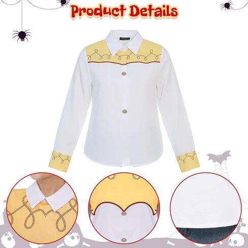 Women's Halloween Cowgirl Costume with Red Braid Wig Shirt and Yellow Bow Hair Tie for Cowgirl Themed Party Dress Up in Kuwait