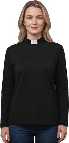 Women's Clergy Long Sleeves Short Tab Collar Clergy Priest Costume T-Short Priest Blouse Top in Saudi Arabia