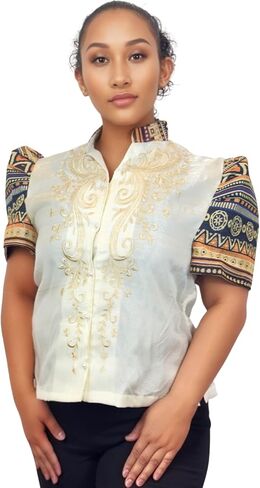 بلوزة حديثة – زهور واسعة بأزرار، وأكمام طويلة | فستان فلبيني للنساء in Kuwait