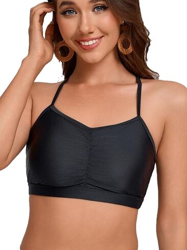 Womens Ruched Sport Swim Bra Adjustable Bikini Tops Bathing Suit Top Swimsuit Built in Bra in Kuwait