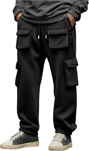 Baggy Cargo Sweatpants for Men Drawstring Waist Fleece Athletic Joggers with Pockets Soft Cozy Sport Jogging Trousers in Saudi Arabia