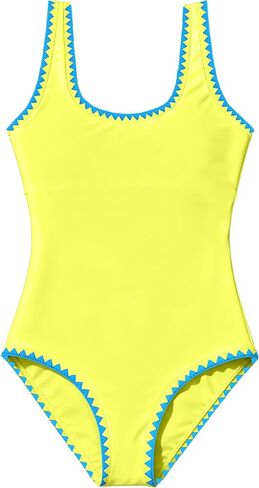 Girls One Piece Swimsuits Color Block Contrast Trim Adjustable Straps Bathing Suit Swimwear 9-16Y in Saudi Arabia
