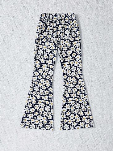 WDIRARA Girl's Floral Print Flare Leg Pants Elastic Waist Bell Bottom Casual Long Pants in Saudi Arabia
