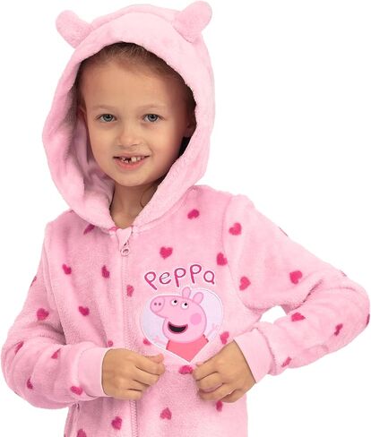 Peppa Pig Girls Onesie Pajamas, Fleece Girls Pajamas With 3D Ears, Hearts Pattern Kids Onesie in Saudi Arabia