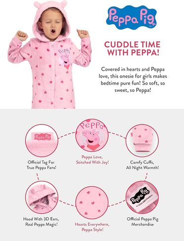 Peppa Pig Girls Onesie Pajamas, Fleece Girls Pajamas With 3D Ears, Hearts Pattern Kids Onesie in Saudi Arabia