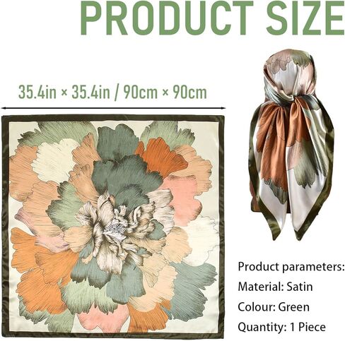 35" Large Square Head Hair Scarf for Women, Fashion Bandana Like Silk Satin Scarf for Hair Wrapping at Night in Kuwait