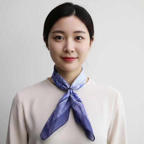 Korean Art Scarf, Seonsannugakdo Pattern, Blue and White Traditional Design, 100% Cotton, Vintage Style Neck Scarf in Saudi Arabia