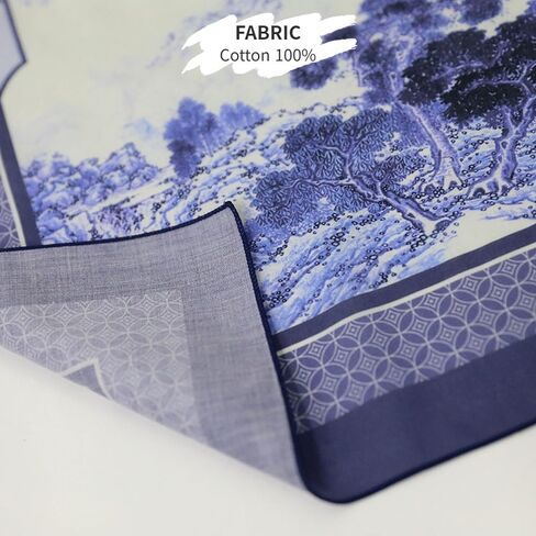 Korean Art Scarf, Seonsannugakdo Pattern, Blue and White Traditional Design, 100% Cotton, Vintage Style Neck Scarf in Saudi Arabia