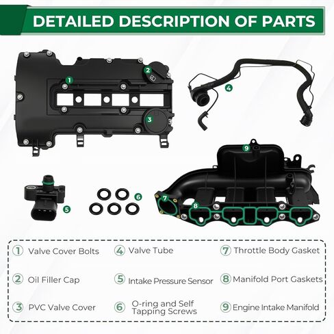 Engine Intake Manifold & Valve Cover Kit Compatible with Chevy Cruze Sonic Trax Volt Buick Encore 1.4L 2011-2021 Replace 615-380 55573746 55577314 25198498 25200449 in Saudi Arabia