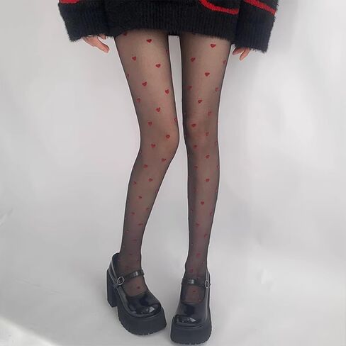 Women Patterned Tights Sheer High Waist Love Heart Pantyhose Valentine's Control Top Stockings in Saudi Arabia