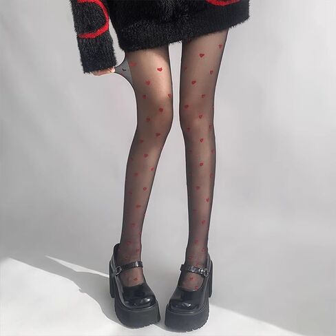 Women Patterned Tights Sheer High Waist Love Heart Pantyhose Valentine's Control Top Stockings in Saudi Arabia
