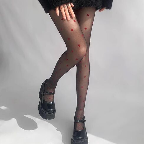 Women Patterned Tights Sheer High Waist Love Heart Pantyhose Valentine's Control Top Stockings in Saudi Arabia
