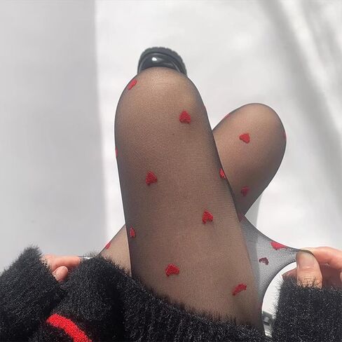 Women Patterned Tights Sheer High Waist Love Heart Pantyhose Valentine's Control Top Stockings in Saudi Arabia