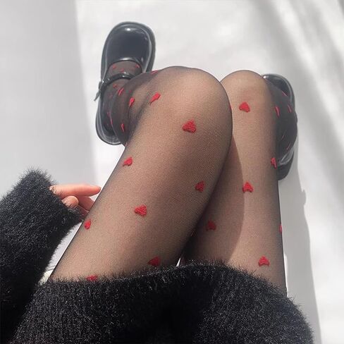 Women Patterned Tights Sheer High Waist Love Heart Pantyhose Valentine's Control Top Stockings in Saudi Arabia