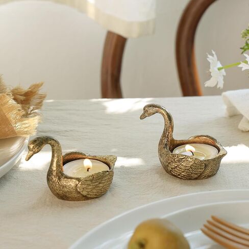 NIKKY HOME Gold Swan Tealight Candle Holders Set of 2, Centerpiece Table Decorations, Decorative Metal Stand for Tea Light Candles, Votive Candles in Saudi Arabia