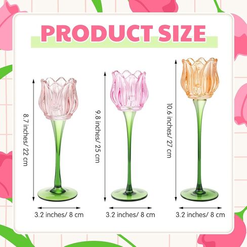 Honeydak 3 Pcs Tulip Flower Glass Candle Holders Romantic Flower Votive Candle Holders for Wedding Bridal Shower Tall Tealight Candles Holder for Centerpiece Table (Multiple) in Saudi Arabia