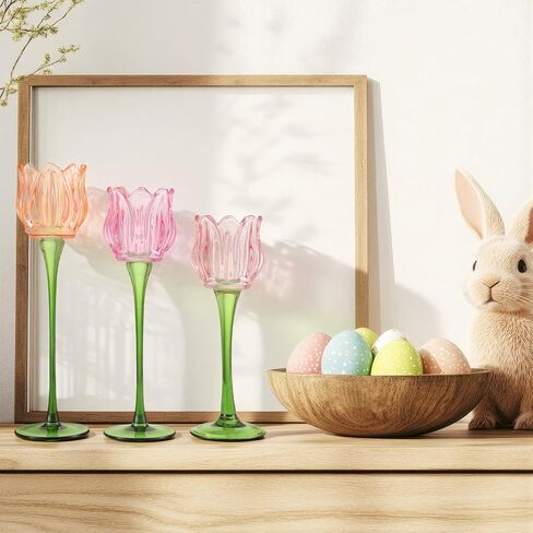 Honeydak 3 Pcs Tulip Flower Glass Candle Holders Romantic Flower Votive Candle Holders for Wedding Bridal Shower Tall Tealight Candles Holder for Centerpiece Table (Multiple) in Saudi Arabia