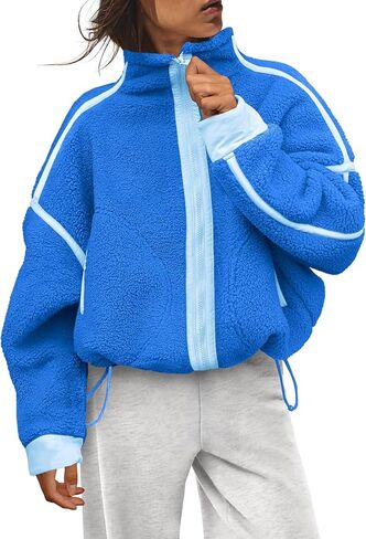 Womens Fleece Jacket Winter Trendy Sherpa Zip Up Jackets Soft Casual Outerwear with Pockets in Saudi Arabia