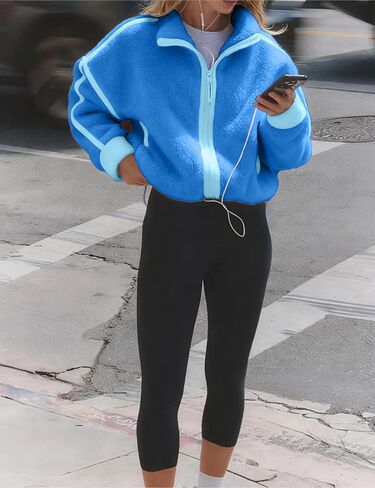 Womens Fleece Jacket Winter Trendy Sherpa Zip Up Jackets Soft Casual Outerwear with Pockets in Saudi Arabia