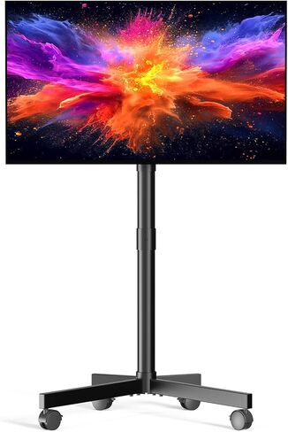 حامل تلفزيون متنقل على عجلات، حامل تلفزيون متنقل لشاشات تلفزيون مسطحة منحنية LED مقاس 23-75 بوصة، عربة تلفزيون محمولة قابلة للتعديل للإمالة والارتفاع تصل إلى 88 رطل، بحد أقصى 400 × 400 مم، أسود in Kuwait
