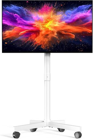 حامل تلفزيون متنقل على عجلات، حامل تلفزيون متنقل لشاشات تلفزيون مسطحة منحنية LED مقاس 23-75 بوصة، عربة تلفزيون محمولة قابلة للتعديل للإمالة والارتفاع تصل إلى 88 رطل، بحد أقصى 400 × 400 مم، أسود in Kuwait