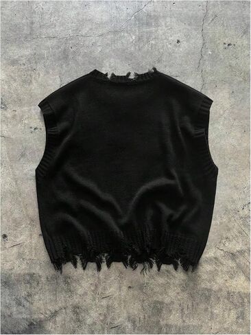 Men's Cross Print Sweater Vests Y2k Ripped Crew Neck Sleeveless Knit Tops in Saudi Arabia