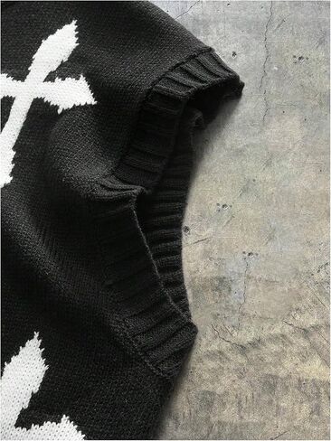 Men's Cross Print Sweater Vests Y2k Ripped Crew Neck Sleeveless Knit Tops in Saudi Arabia