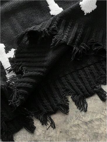 Men's Cross Print Sweater Vests Y2k Ripped Crew Neck Sleeveless Knit Tops in Saudi Arabia