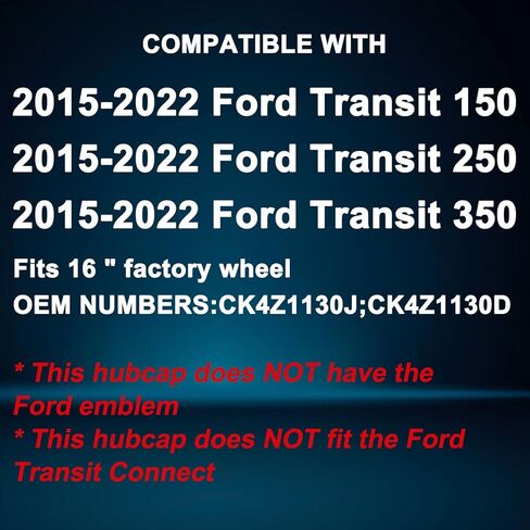 16‘’ Hubcaps Compatible with Ford Transit 150 250 350 2015-2023; Set of 4 Pcs；Glossy Black in Saudi Arabia