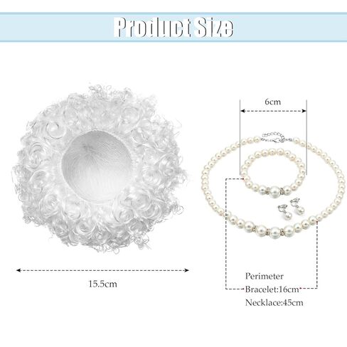 Gejoy 8 Pcs Old Lady Costume for Women, Grandma Wig Costume Accessories for 100 Days Cosplay(Matte White Wig) in Saudi Arabia