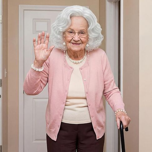 Gejoy 8 Pcs Old Lady Costume for Women, Grandma Wig Costume Accessories for 100 Days Cosplay(Matte White Wig) in Saudi Arabia