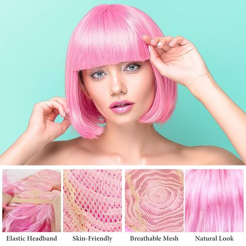 42 Pcs Short Bob Wigs Sunglasses and Wig Caps, Colorful Party Wigs Neon Cosplay Hairpieces for Women Birthday Halloween Bachelorette Party - 14 Bright Colors in Kuwait