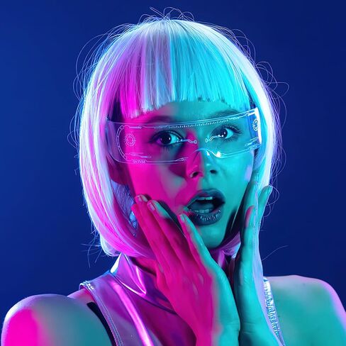 42 Pcs Short Bob Wigs Sunglasses and Wig Caps, Colorful Party Wigs Neon Cosplay Hairpieces for Women Birthday Halloween Bachelorette Party - 14 Bright Colors in Kuwait