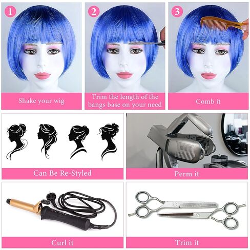 42 Pcs Short Bob Wigs Sunglasses and Wig Caps, Colorful Party Wigs Neon Cosplay Hairpieces for Women Birthday Halloween Bachelorette Party - 14 Bright Colors in Kuwait