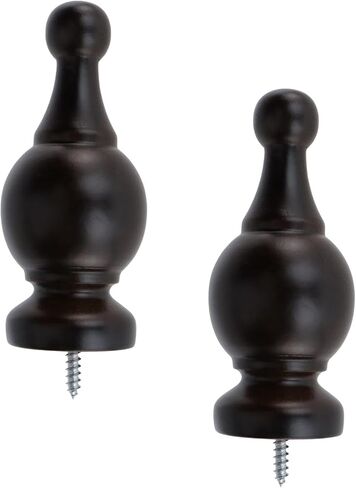 Antrader Finials for Curtain Rods, Wood Curtain Rod Finials Screw on Curtain Rod End Caps Drapery Rods Fit for 1.1 Inch/28mm Curtain Rods Pack of 2 (Coffee Color) in Saudi Arabia