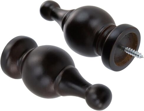 Antrader Finials for Curtain Rods, Wood Curtain Rod Finials Screw on Curtain Rod End Caps Drapery Rods Fit for 1.1 Inch/28mm Curtain Rods Pack of 2 (Coffee Color) in Saudi Arabia