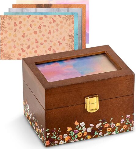 Valentine's Day Gifts for her, 3 * 5 Solid Wood Index Card Organizer Friendship Bracelet Box with Transparent Acrylic Top Cover Gift for Christmas & New Year Comes with 100 Guide Cards in Saudi Arabia