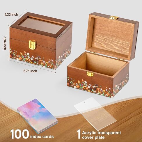Valentine's Day Gifts for her, 3 * 5 Solid Wood Index Card Organizer Friendship Bracelet Box with Transparent Acrylic Top Cover Gift for Christmas & New Year Comes with 100 Guide Cards in Saudi Arabia