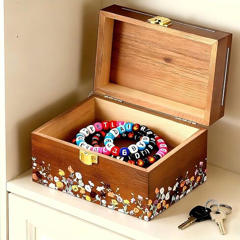 Valentine's Day Gifts for her, 3 * 5 Solid Wood Index Card Organizer Friendship Bracelet Box with Transparent Acrylic Top Cover Gift for Christmas & New Year Comes with 100 Guide Cards in Saudi Arabia
